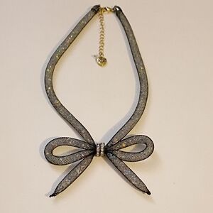 Betsey Johnson Black Mesh Bow Necklace